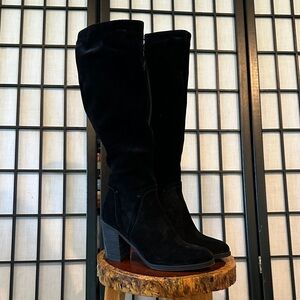 Splendid Black Suede 3.5” Wood Heeled Knee Boots 18” tall EUC size 8.5
